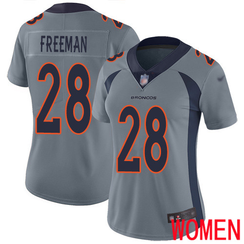 Women Denver Broncos #28 Royce Freeman Limited Silver Inverted Legend Football NFL Jersey